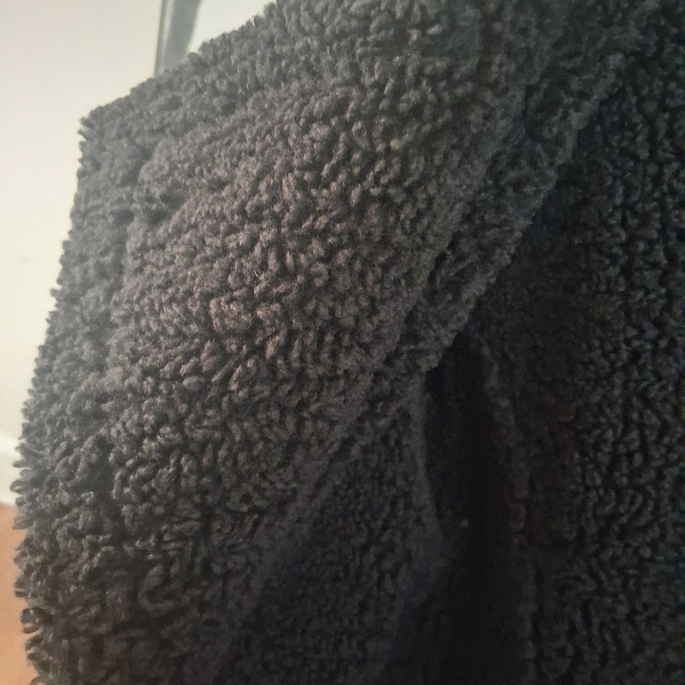 Black Faux Leather Coat with Shearling Collar - Picture 3 of 5